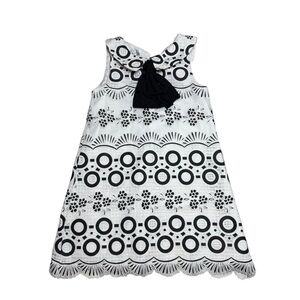 Pippa & Julie Girls Circle and Floral Sleeveless Dress Black and White- Size 4T